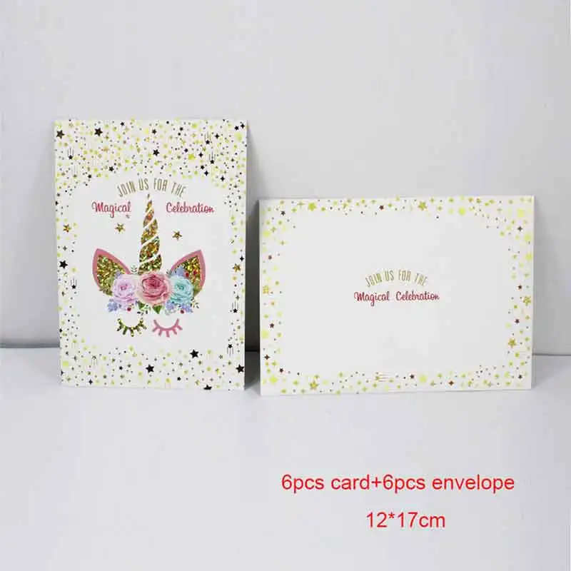 Unicorn Invitations Card Unicornio Party Happy Birthday Party Kids Decorations baby shower Favors Invitation Cards Envelopes