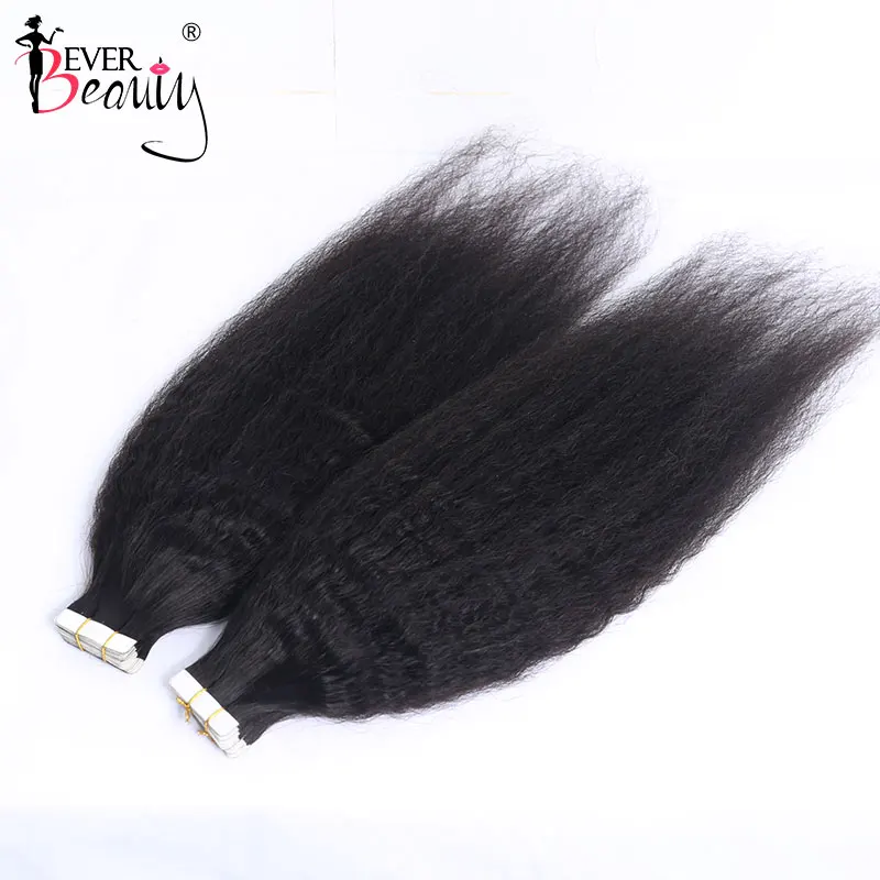 Kinky Straight Tape In Human Hair Extensions Skin Weft Adhesive Invisible Brazilian Natural Black Hair Extensions Ever Beauty