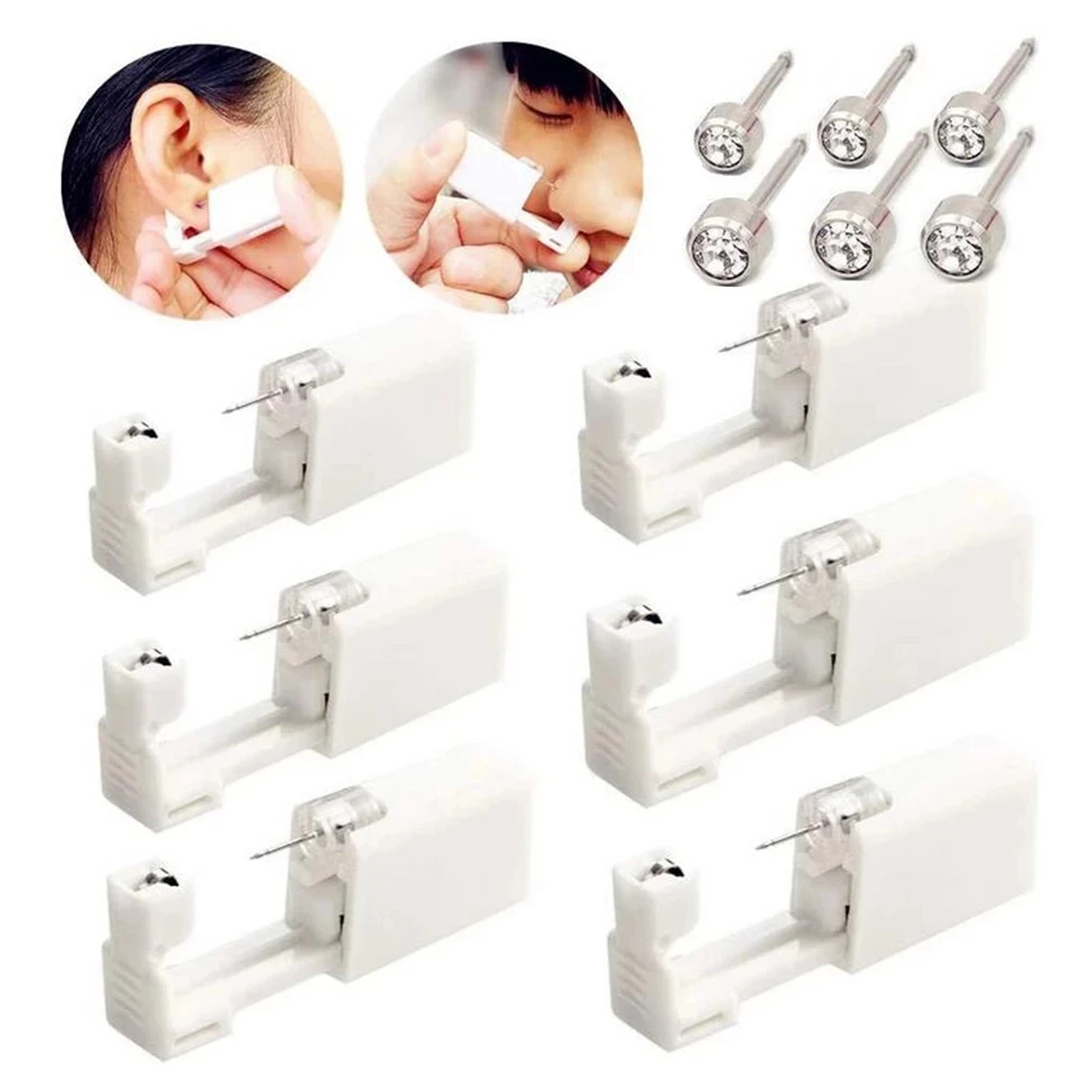 5Pcs White Ear Piercing Gun Kit Disposable Disinfect Safety Earring Piercer Machine Nose Lip Piercing Tool Machine Body Jewelry