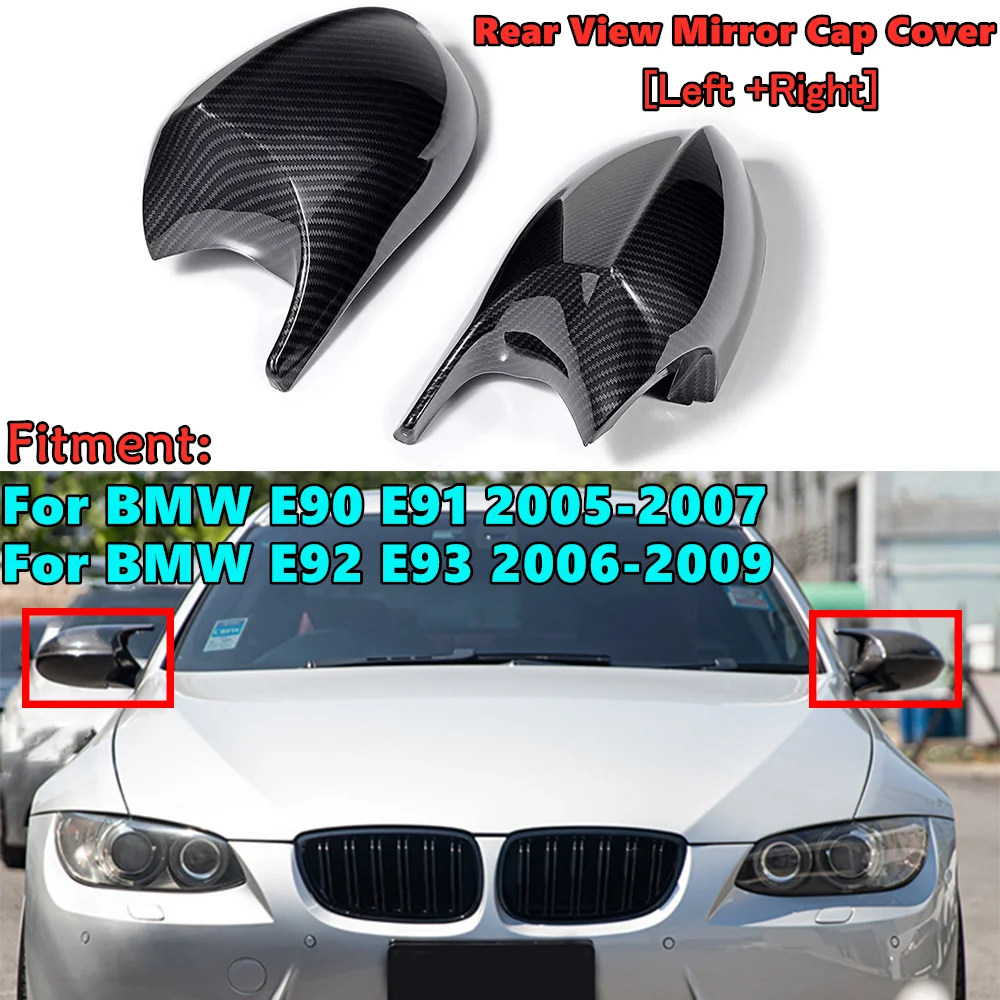 Pair Horn Shape M3 Style Car Rear View Mirror Cover Cap For BMW E90 E91 2005-2007 E92 E93 2006-2009 E80 E81 E87