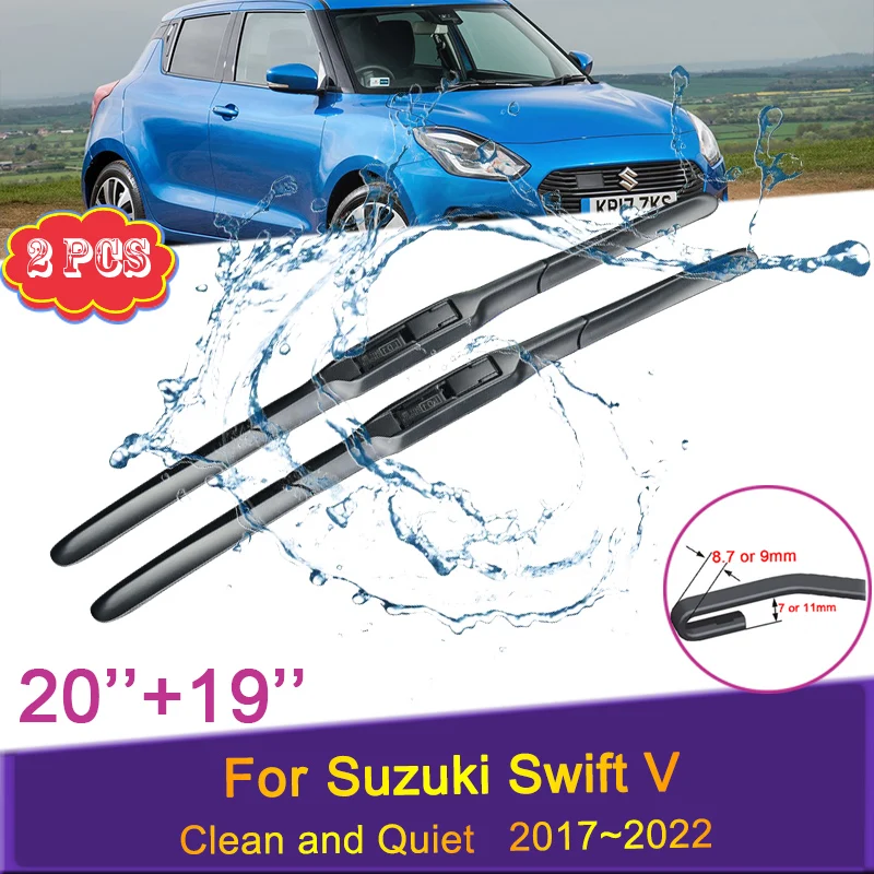 Car Wiper Blades for Suzuki Swift V 2017 2018 2019~2022 Front Windshield Frameless Silent Snow Scraping Balck Rubber Accessories