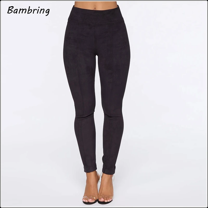 Black Casual Faux Suede Leather Trousers Winter Women Seamless Fitness Leggings Office Lady Autumn Sexy High Waist Pants Custom