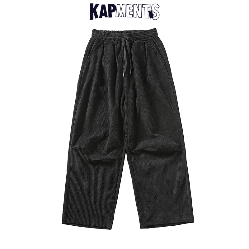 KAPMENTS Men Corduroy Harajuku Wide Leg Pants 2023 Overalls Mens Japanese Streetwear Sweatpants Male Korean Casual Joggers Pants