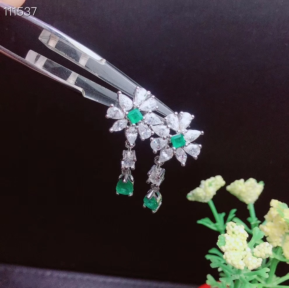 KJJEAXCMY fine jewelry natural Emerald 925 sterling silver women earrings new Ear Studs support test trendy hot selling