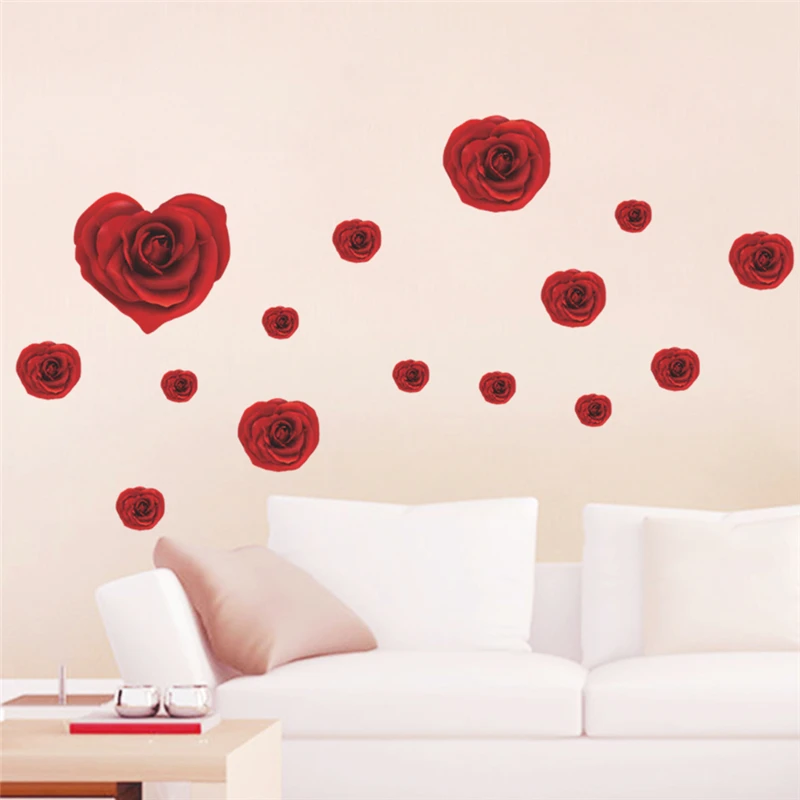 Romantic Red Rose Flower Wall Sticker For Girls Room Decoration Diy Plant Mural Art Home Decals Posters Vanlentine Gift