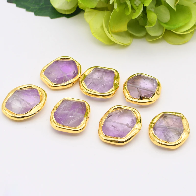 

5pcs/lot 25x25mm High Quality Dream Purple Amethyst Rectangle Beads Metal Bezel Connector Jewelry Making DIY