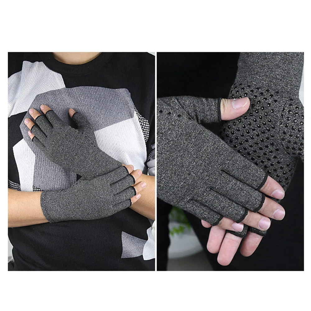 Warm Pressure Gloves Half-finger Mitten with Touch Screen Non-slip Silicone Mittens Compression Hand Gloves for Osteoarthritis