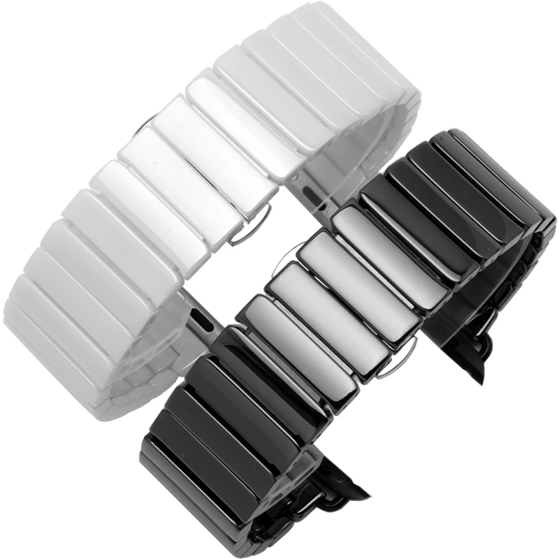 Box +Ceramic Strap for apple watch band 44mm 40mm 42/38mm Butterfly buckle watchband link bracelet apple watch serie 5 4 3 Se 6