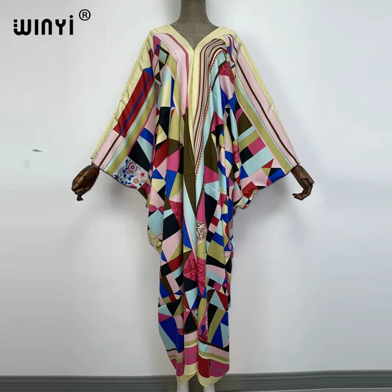 2022 winyi europa kaftan boho moda impressão maiô maxi robe femme biquini praia maiô noite vestido de festa