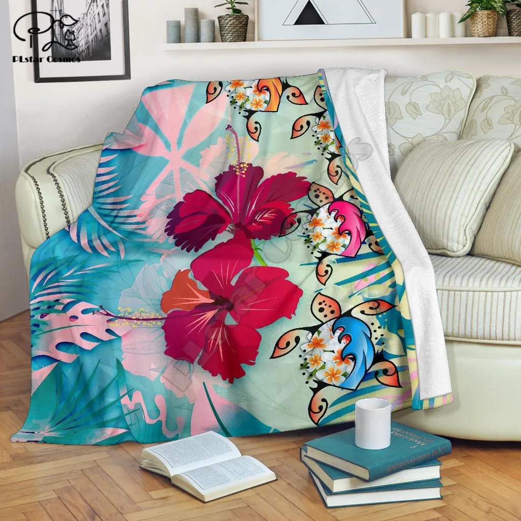 

Plumeria Turtles with Hibiscus Polynesian Style Blanket 3D print Sherpa Blanket on Bed Home Textiles Dreamlike HOME ACCESSORIES