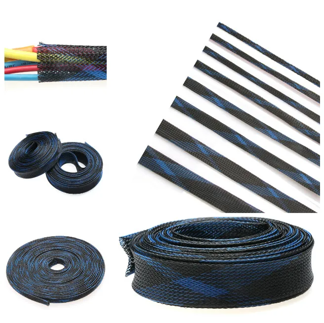 1/5M Cable Sleeves Black & Blue Snakeskin Mesh Wire Protecting Nylon Tight PET Expandable Insulation Sheathing Braided Sleeves