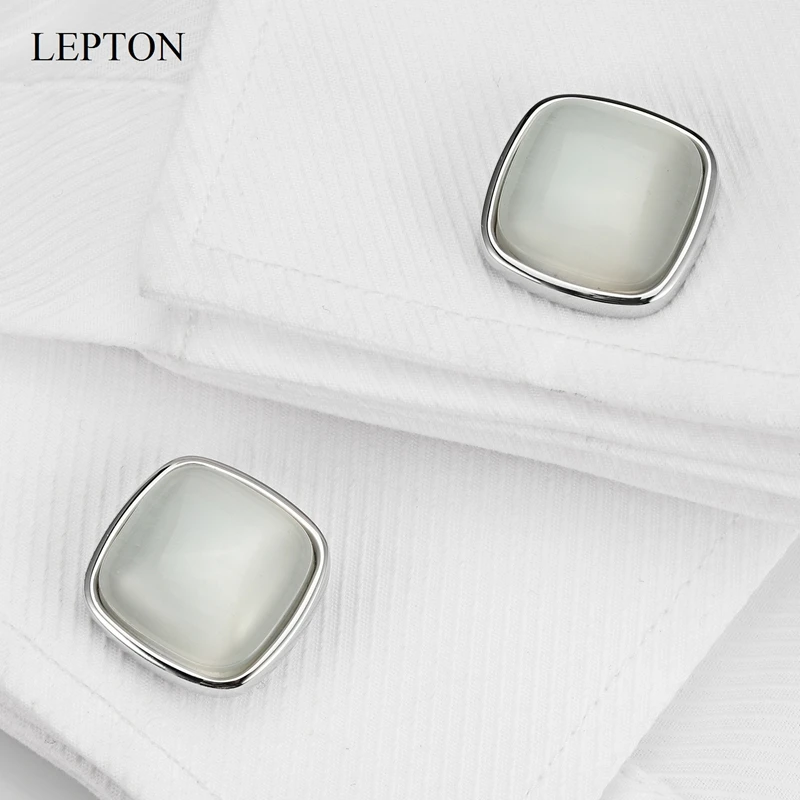 Gemelos de piedra de ojo de gato para hombre, regalos de negocios de boda, Lepton, de ópalo blanco lechoso de alta calidad, gran oferta