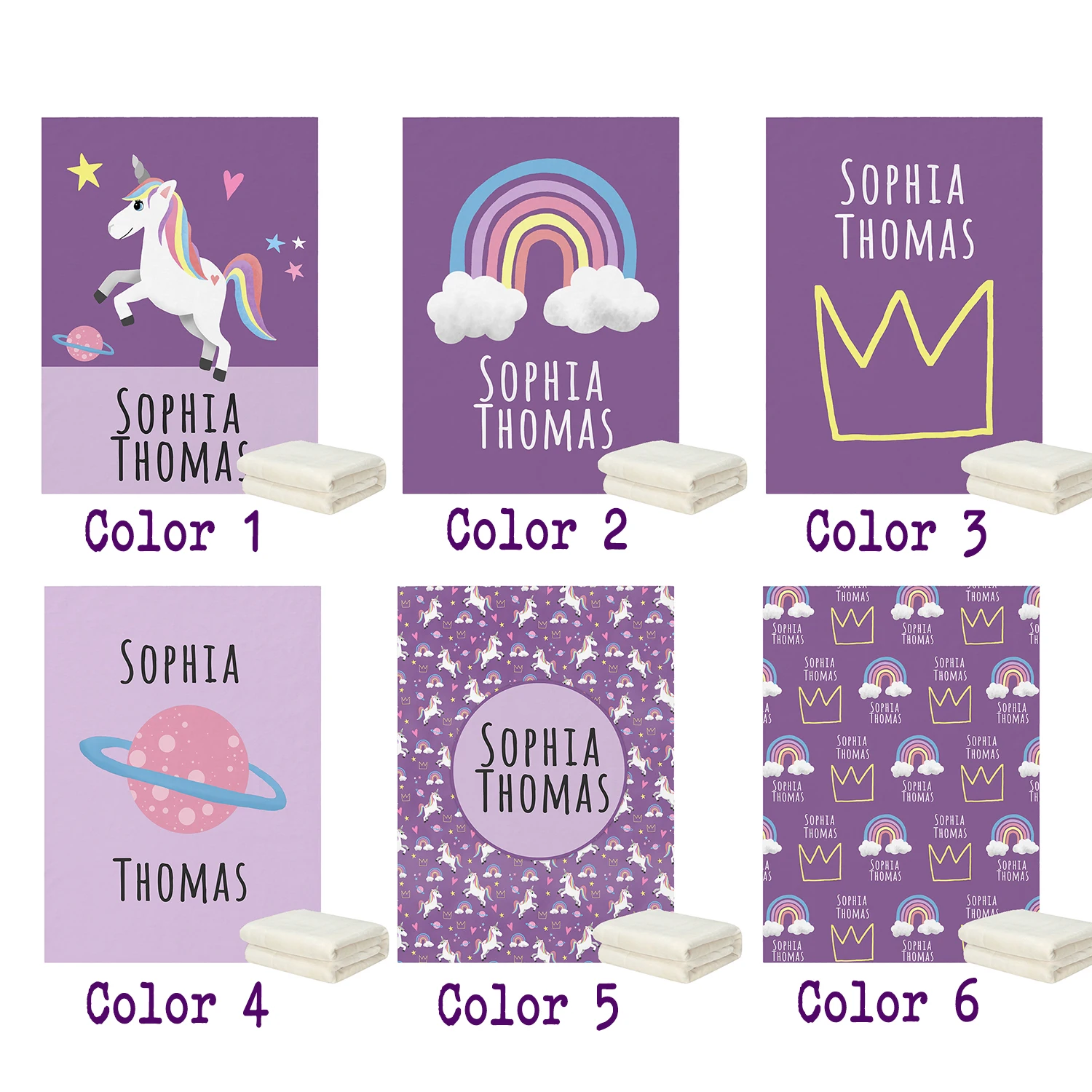 LVYZIHO Personalized Name Cute Purple Magical Unicorn Blanket - Three Size For Baby, Toddler, Big Kids, Teens, And Adults