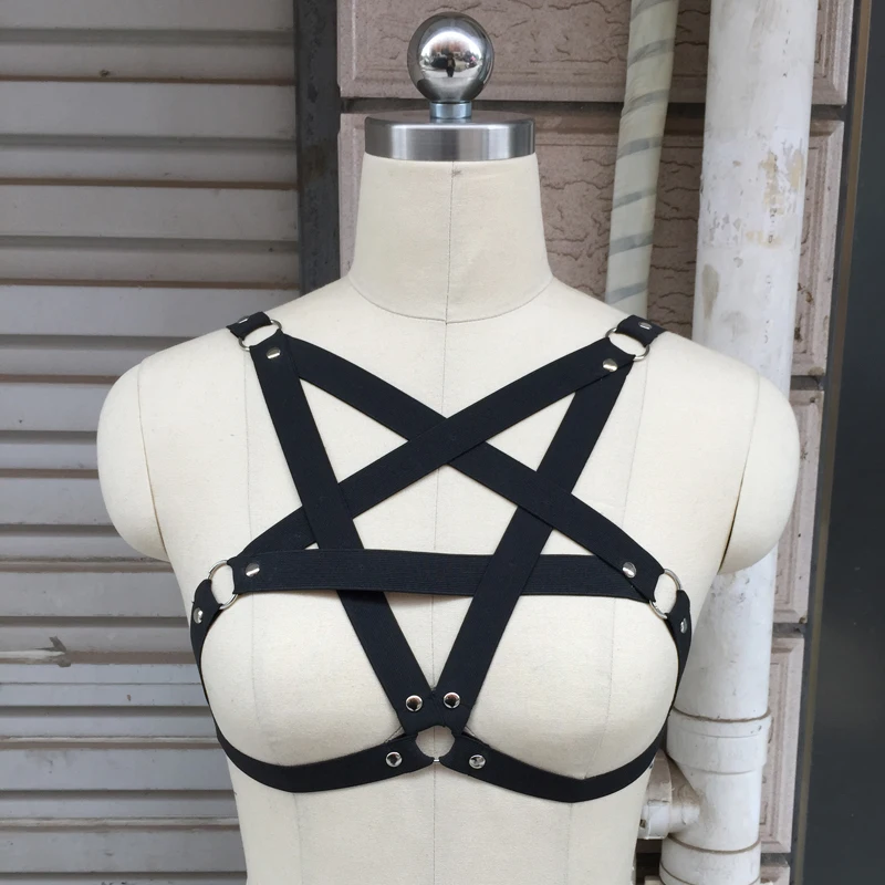 Underwear Woman Pentagram Punk Harness Cage Bra Sexy Pastel Goth Body Harness Harajuku Bra Black Bondage Harness Bra Lingerie