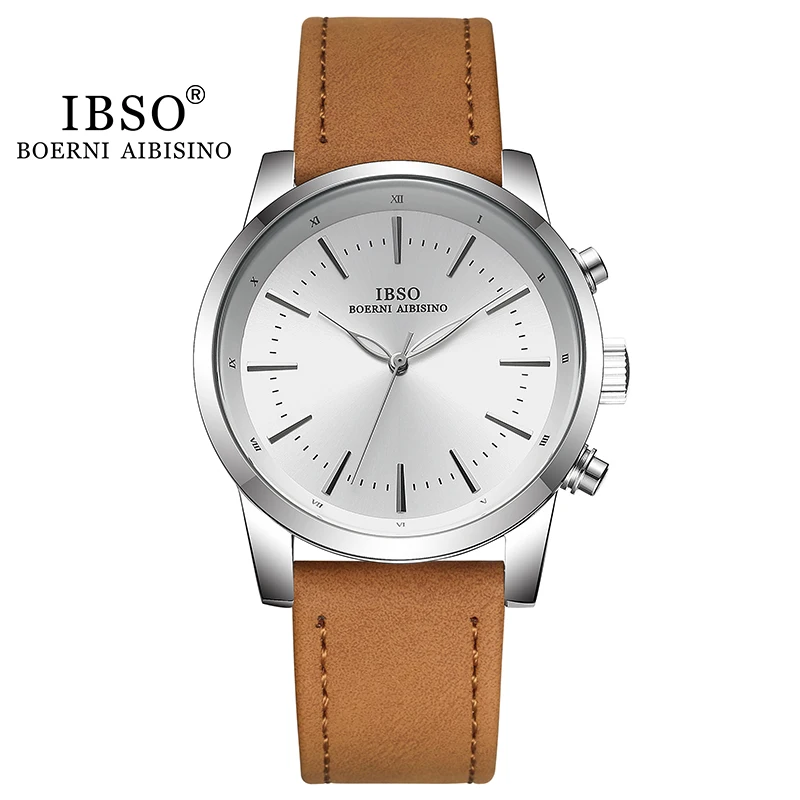 IBSO Men Business Quartz Wristwatch Watches New Leather Strap Top Quality Sun Pattern Male Watch Luxury Clock Japanese Movement