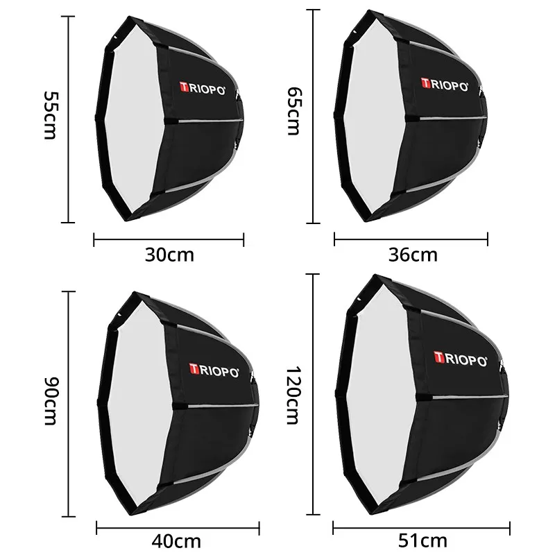 Triopo K2 55cm 65cm 90cm 120cm Quickly Release Bowens Mount Octagon Softbox + Honeycomb Grid Outdoor Soft Box for Flash