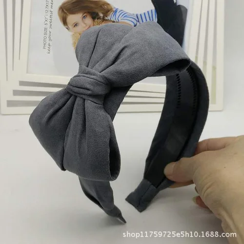 Imagen 2 del producto Horquilla de presión de tela antideslizante, diadema dentada de piel de ciervo, lazo de ala ancha de gran tamaño, terciopelo que combina con todo, Color sólido