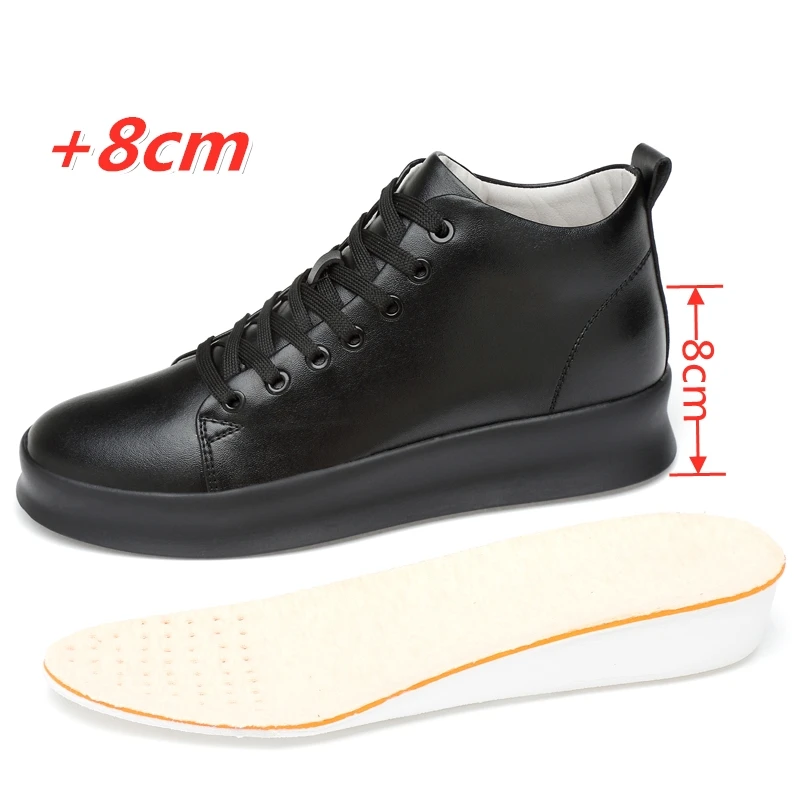 High Quality All Black Men's Leather Casual Shoes Increase Simple Pure Black Sneakers Fashion Breathable Sneakers Fashion Flats