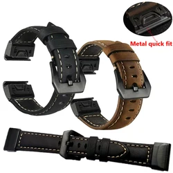 Handmade Crazy Cowhide Watchband For Garmin Fenix 7S 5S 6S 5 6 7 5X Plus 6X Pro MK1 Leather Strap Quickly 20/22/26mm Wristband