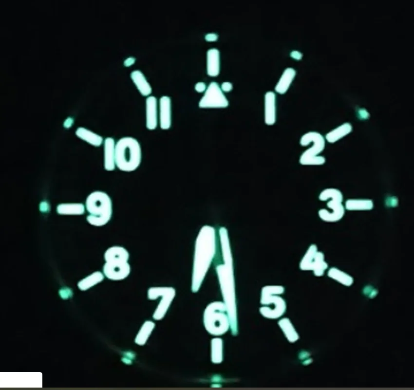 42mm Automatic Men\'s Watch  Miyota 8215 NH35 Sapphire Glass Black Dial Leather Strap Polished Case Green Luminous