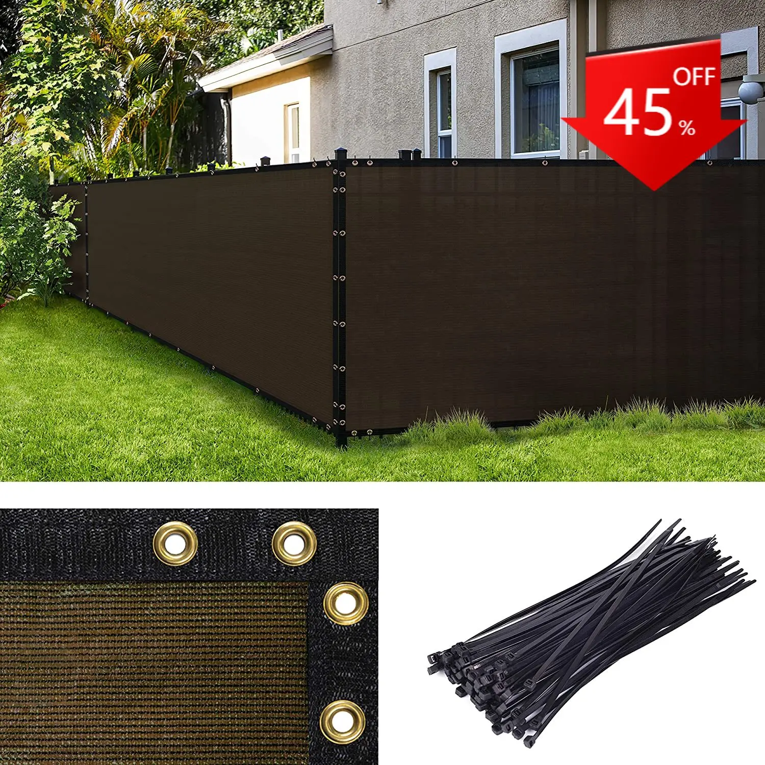 

6' x 49' Brown Fence Privacy Screen Windscreen,with Bindings & Grommets, Heavy Duty for Commercial and Residential 90% Blockage