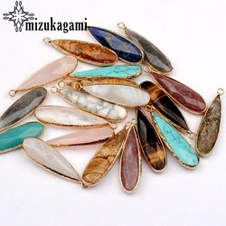 Natural Stone Charms Pendant Water Drop Natural Color Long Tear Drop Stone Charms 11*38mm 2pcs/lot For DIY Jewelry Accessories