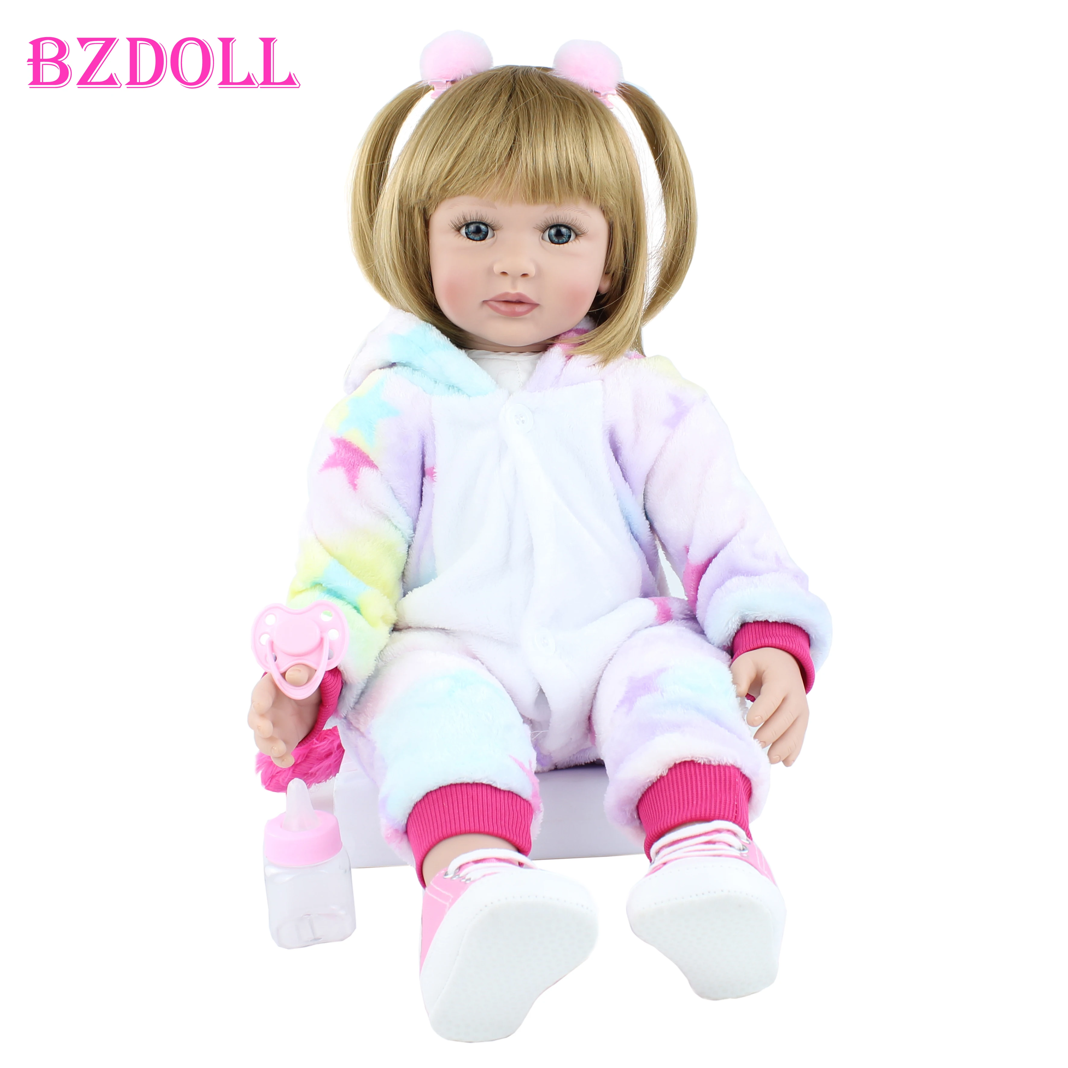 

BZDOLL Lifelike 60cm Soft Silicone Reborn Toddler Doll Cloth Body Girl 24inch Princess Babies Blonde Bebe Child Birthday Gift