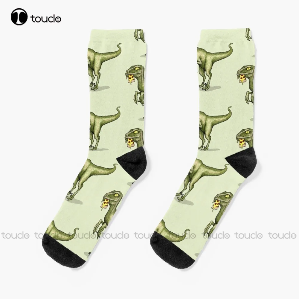 Raptor Eating Pizza Socks Fun Socks For Women Personalized Custom Unisex Adult Teen Youth Socks Halloween Christmas Gift