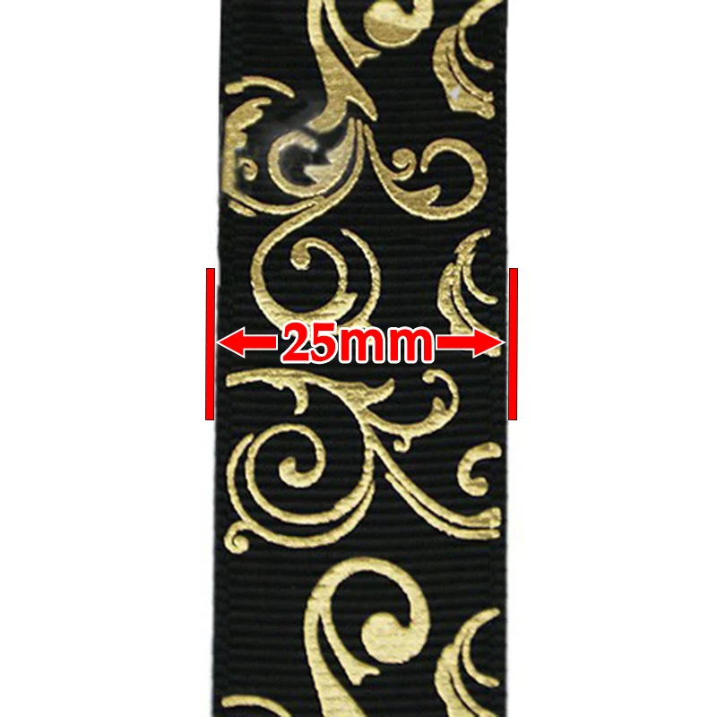 (10 yards/lot)25mm Gold Hot stamping Ribbons Thermal transfer Printed grosgrain Gift packaging Wedding Accessories DIY materials - Detail 1