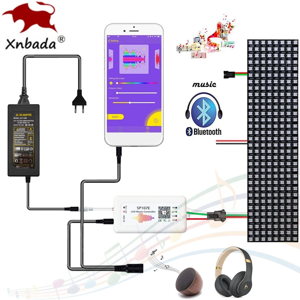 WS2812B Individually Addressable 8x8 16X16 8X32 WS2812 LED Pixels Screen Panel With SP107E Music Controller DC5V Transformer