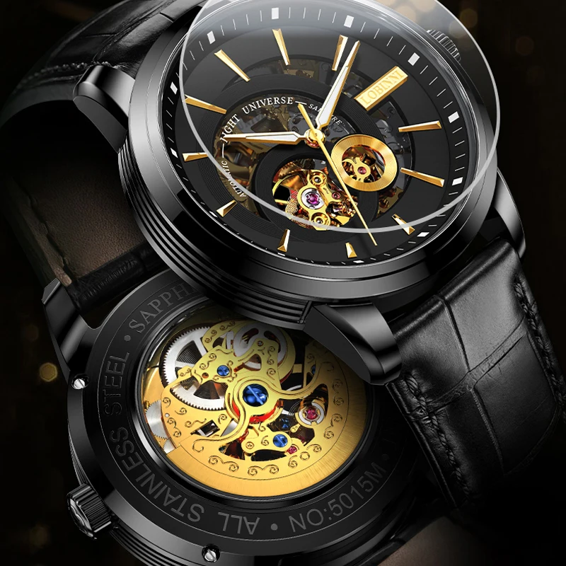 ساعة LOBINNI الياقوت الزجاجية المقاومة للماء للرجال من أفضل العلامات التجارية ساعة ميكانيكية للرجال توربيون من الفولاذ المقاوم للصدأ ساعة أوتوماتيكية