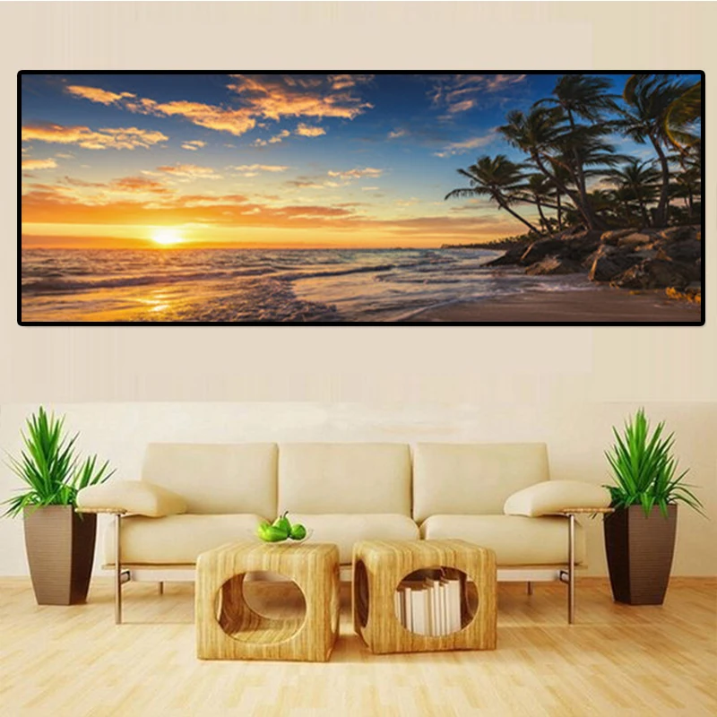 Sunsets Natural Sea Beach Coconut Palm Panorama Landscape Cuadros Canvas Painting Posters Prints Wall Art Picture for Home Decor