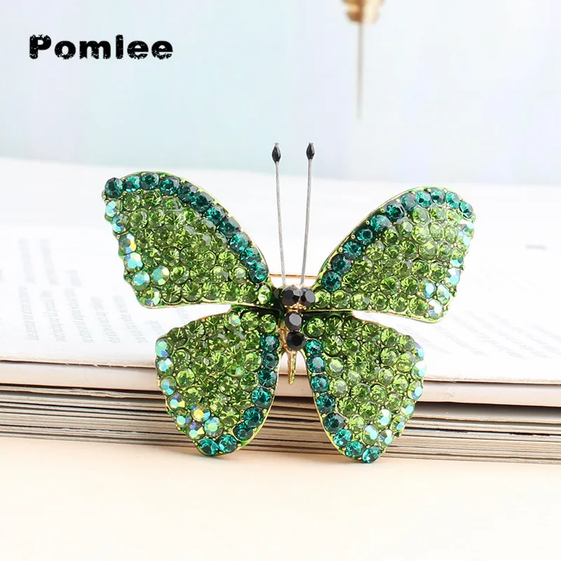 

Pomlee 3 Colors Shining Mix-color Rhinestone Butterfly Brooches For Women Opal Pin Brooch Insect Fashion Jewelry Gift