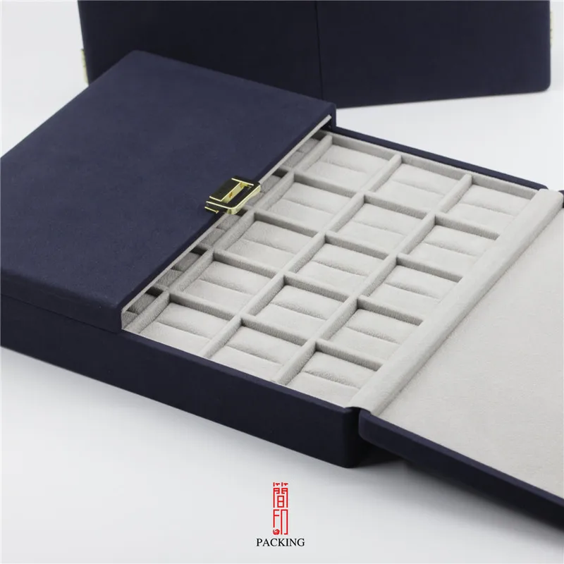 Boutique Portable Jewelry Storage Box, Feito de Material de Microfibra, Anel e Colar Display, Coleção Caixa De Armazenamento