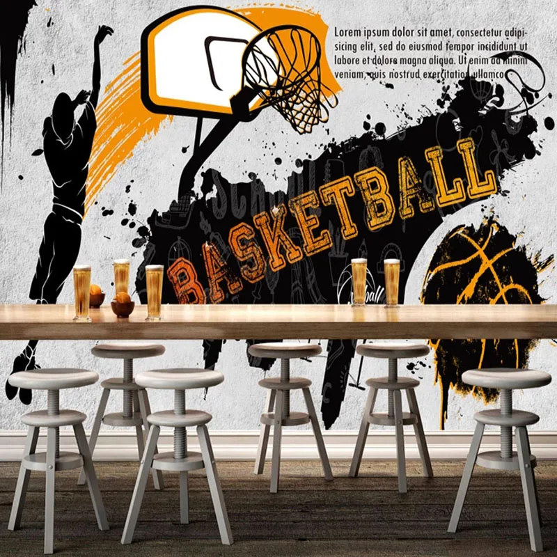 

Custom 3D Wallpaper Retro Black And White Personality Graffiti Basketball Cement Wall Murals Restaurant Cafe Bar Wall Papers 3 D