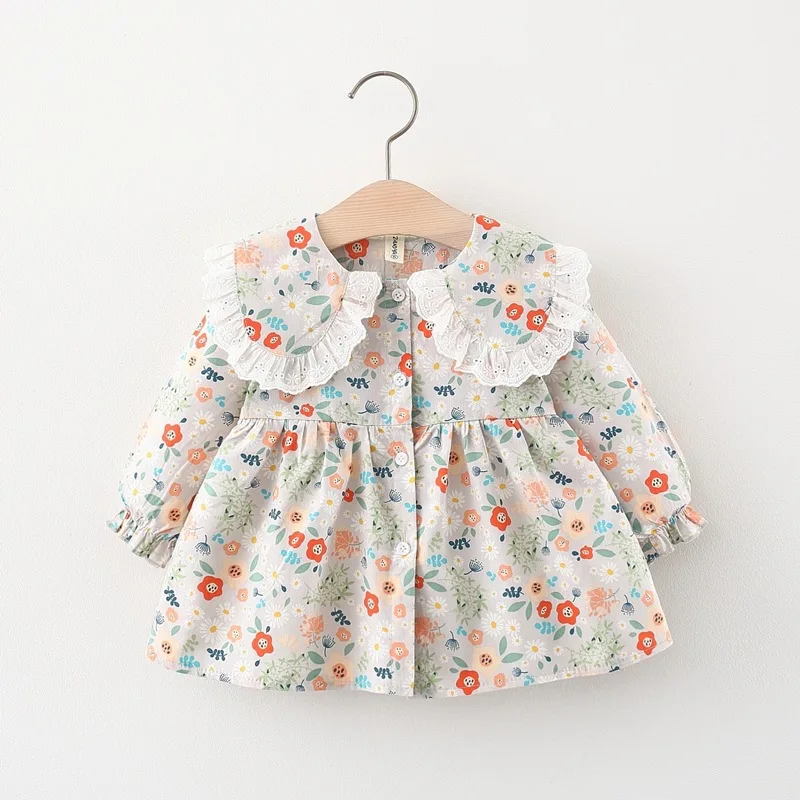 Toddler Girls\' baby clothes spring autumn floral dresses costume for 1 2 year old girls baby clothing straight long sleeve dress