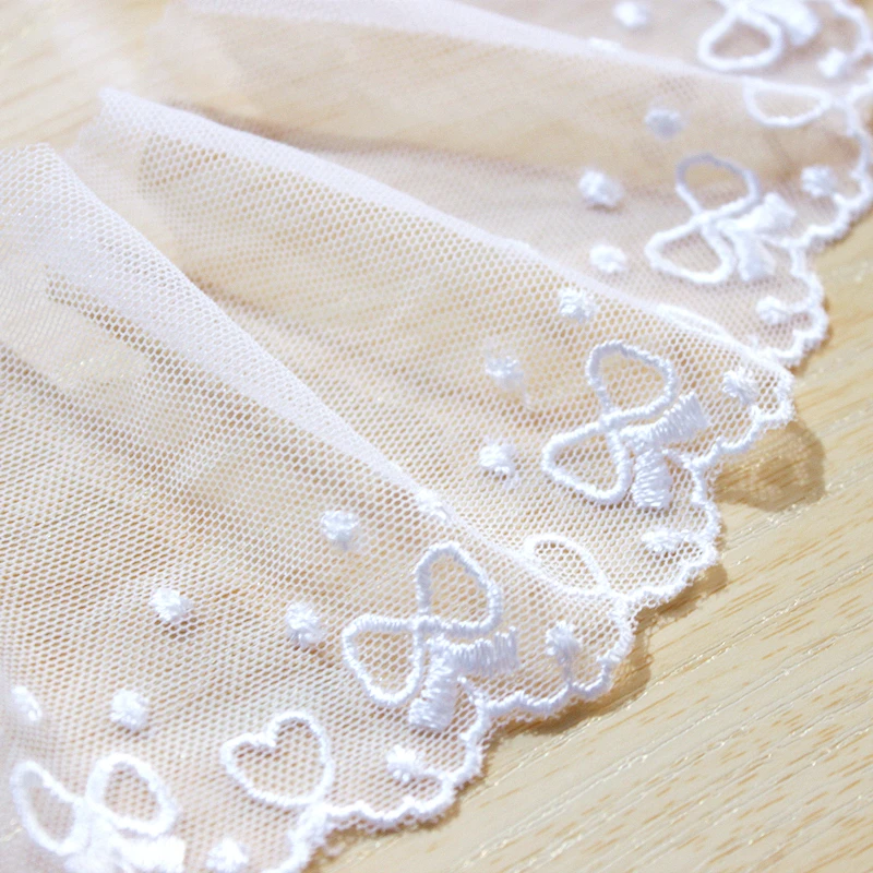 

Mesh Lace Trim 10 Yard Ivory Gauze Tulle Milk Silk Bow Heart Embroidery Ribbon Edge Dress Clothes Fabric 8cm 3.15"Wide M4F325