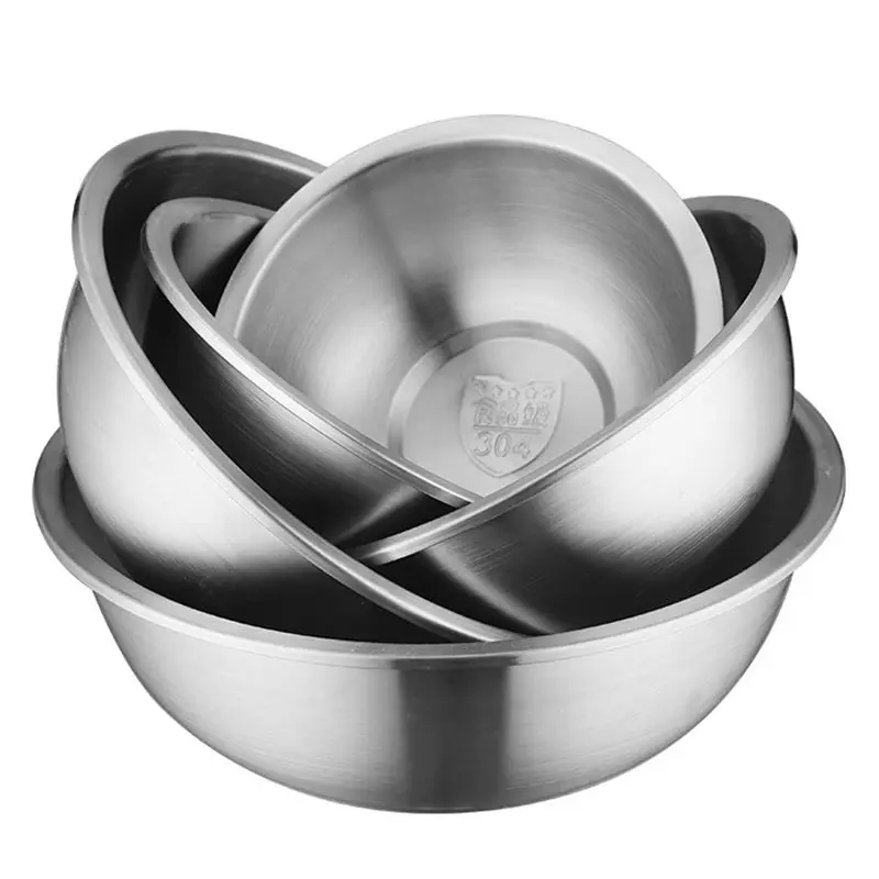 18-32cm 304 Stainless Steel Salad Bowls Set With Lid Durable Kitchen Baking Prep Mixing Cooking Bowl Food Vegetable Soup Pot