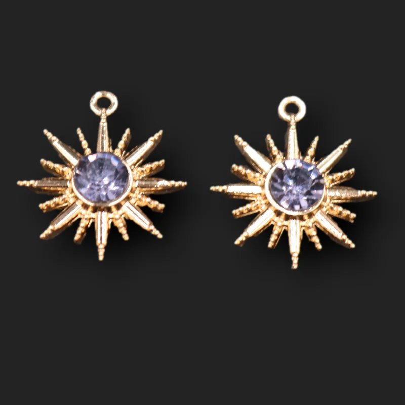 

6pcs Gold-Plated Handmade Rhinestone Sun Pendant Fashion Earrings Necklace Metal Accessories DIY Charm Jewelry Crafts Making