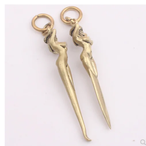 Chinese style pure brass hand digging ear pick creative keychain pendant creative gift for men and women