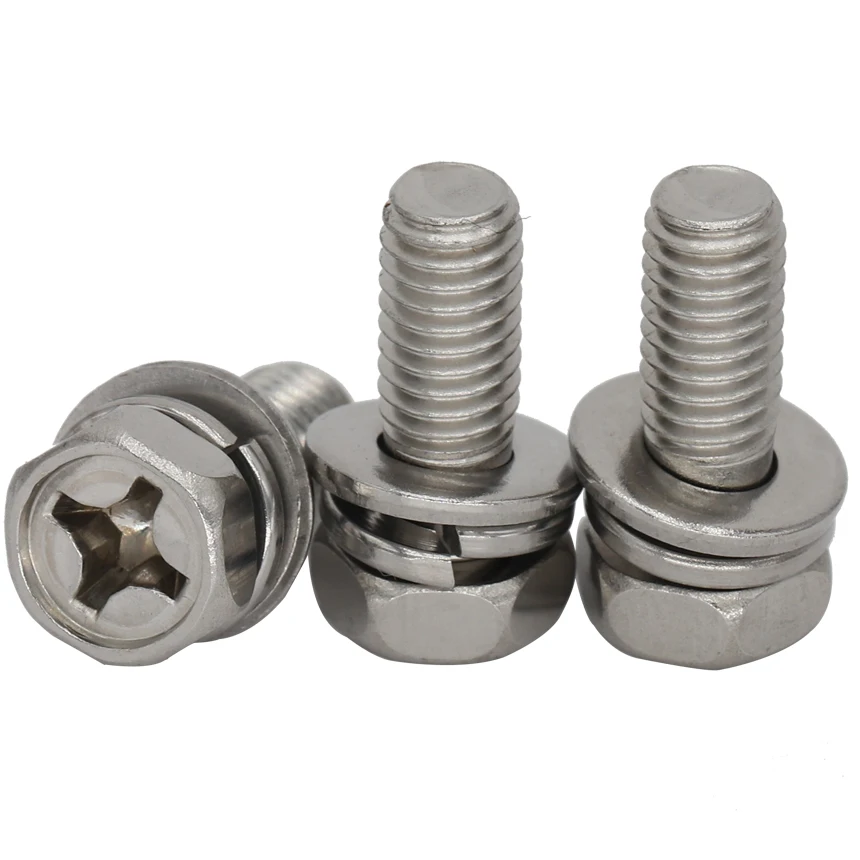 

M6 M6*10/12/14/16/20 M6x10/12/14/16/20 304 Stainless Steel ss Phillips Cross Bolt Hexagon Hex Spring Plain Washer Assembly Screw