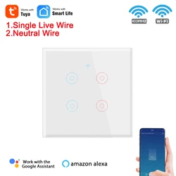 1 2 3 4 Gang Tuya Smart Life WiFi Single Fire Live Wire Light Switch,No Neutral Line Need,Google Home Alexa RF Remote,110V 220V