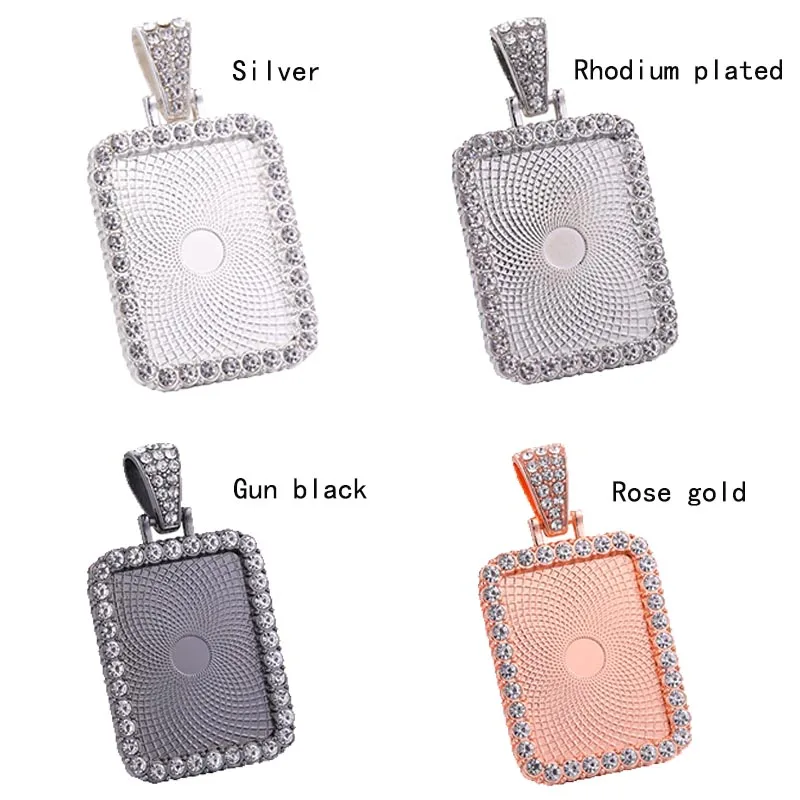 40PCS Rectangle Pendant Base Matched Cubic Zirconia 18X25mm Alloy Blank Tray For Necklaces Keychains DIY Jewelry Making Findings