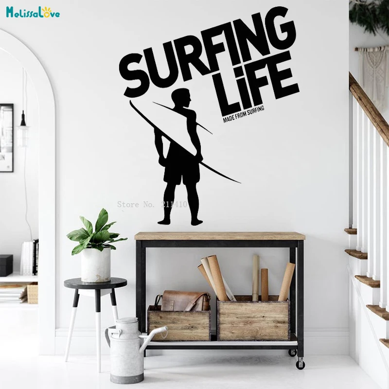 Surfing Life Wall Decal Fun Of The Sea Brave Man Extreme Water Sports Vinyl Decor Surfer Board Window Murals YT4555