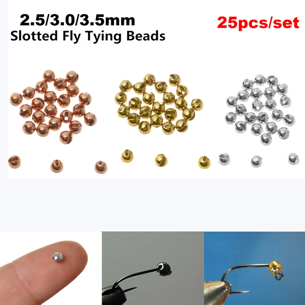 25Pcs/lot Tungsten Beads 2.5/3.0/3.5mm Fly Tying Material Slotted Bead Nice-Designed Tungsten Alloy Durable Fishing Tools