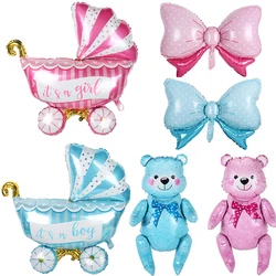 1pcs It's a Boy/Girl Foil Bow Balloons Baby Carriage Balloons Baby Shower Globos Birthday Decoration First Birthday Party Decor