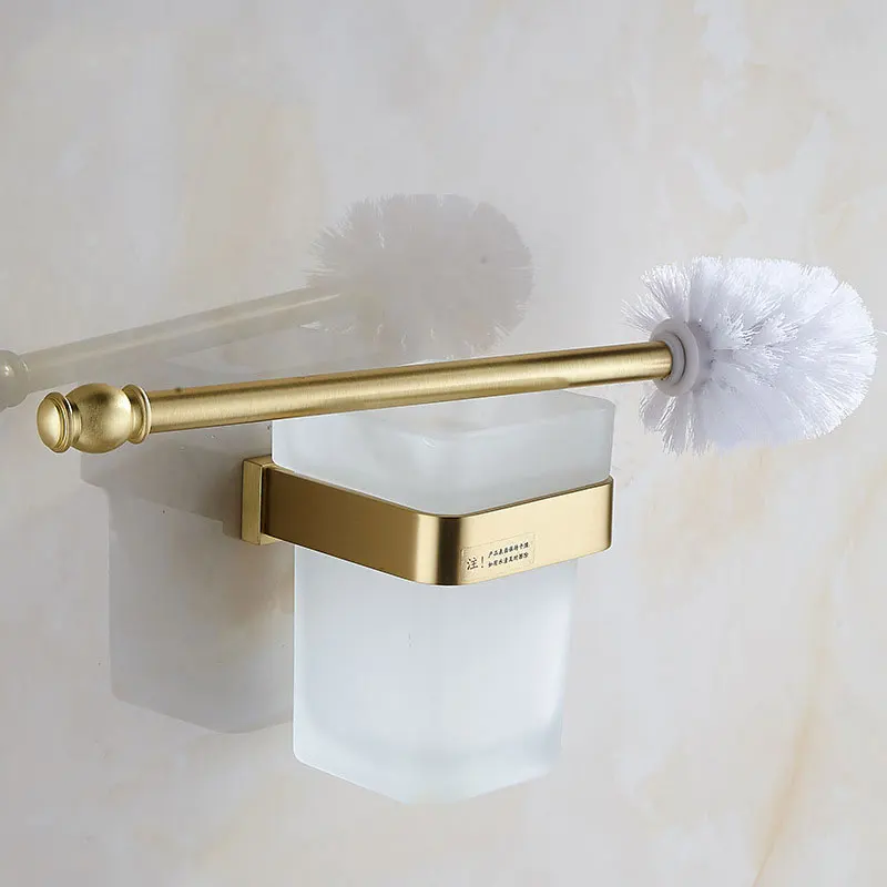 COOANHO Wall-Mounted Toilet Brush With Bracket, Brass Bathroom Toilet Brush Set With Bracket Frosted Glass (Gold)