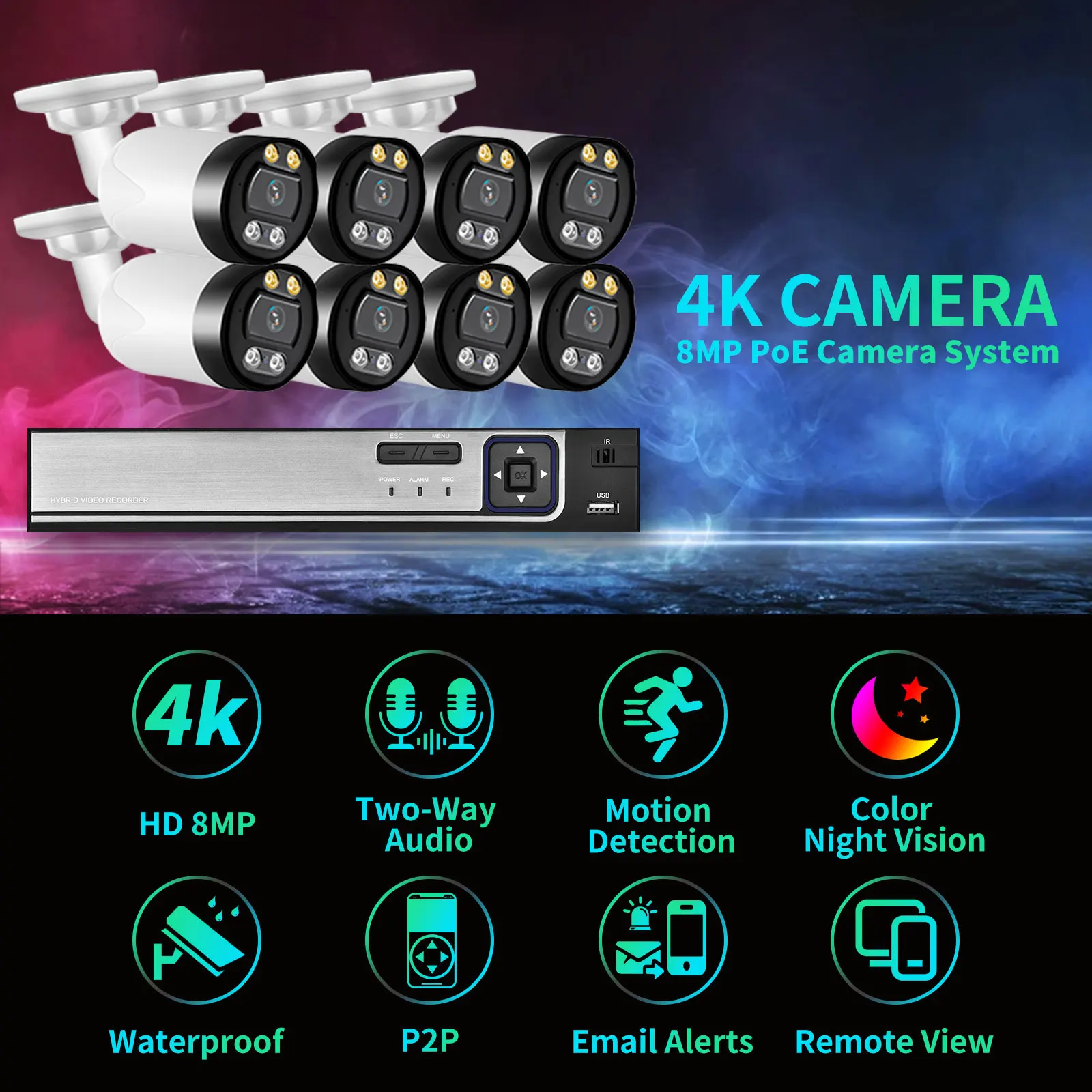 Gadinan 8MP 4K Kamera Keamanan CCTV Sistem 8CH Kit Pengawasan Video Rumah Luar Ruangan Kamera IP Audio Dua Arah Set Perekam POE NVR