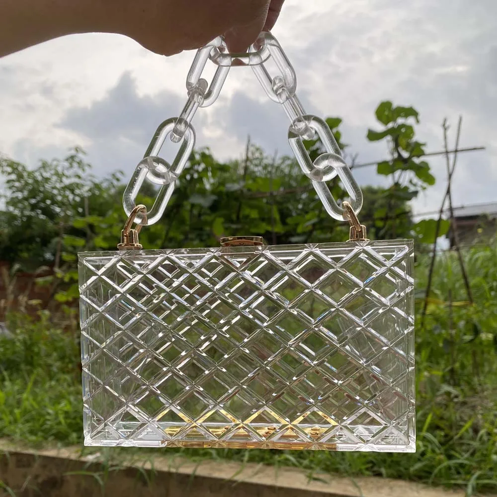 New Arrival Luxury Designer Handbag Transparent Acrylic Clutch Purse Women's Evening Bag With Handles And Metal Chain