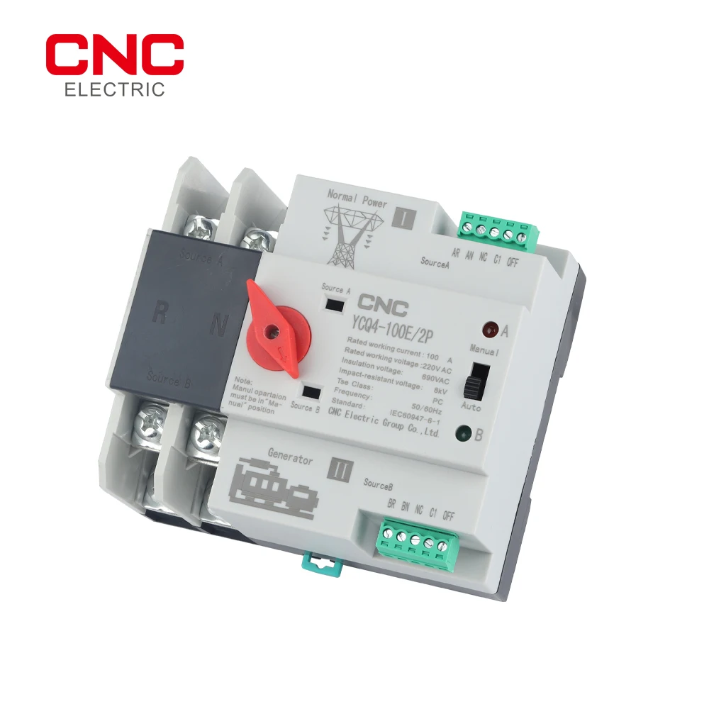 CNC Din Rail 2P ATS Dual Power Automatic Transfer Switch Electrical Selector Switches Uninterrupted Power 63A 100A